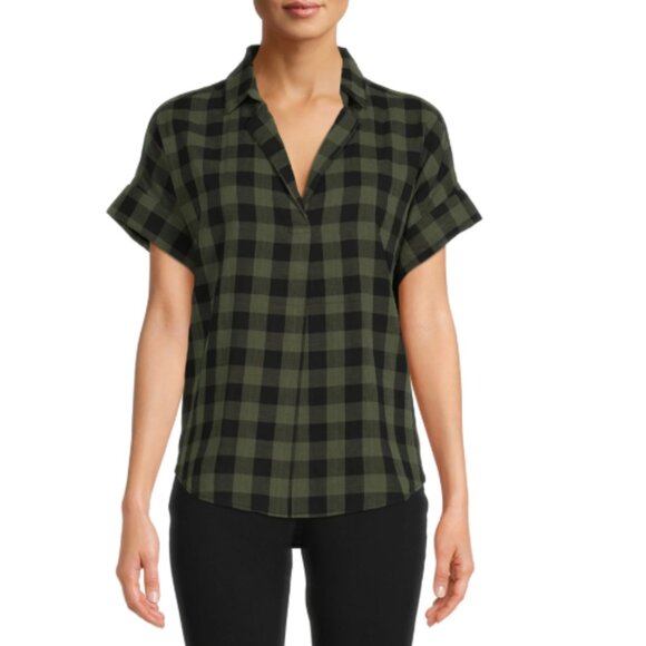 Time and Tru Tops - Time and Tru Women's Roll Sleeve Popover Shirt
